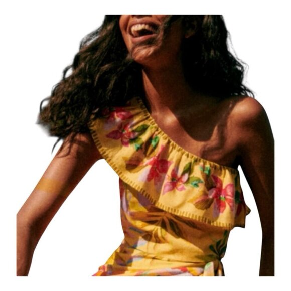 Sezane X Farm Rio Parioca Blouse One Shoulder Floral Cropped Top 40/US 8 - Picture 2 of 12